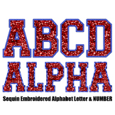 Red and blue fuax sequin alphabet letters and number