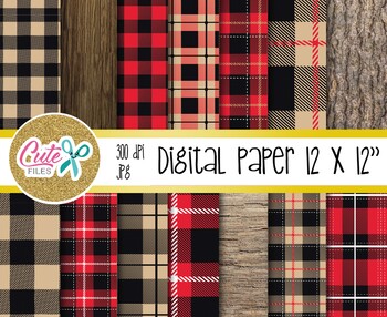 Preview of Red buffalo plaid pattern, Lumberjack digital paper