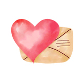 Red heart shape with envelope,watercolor,clip art.