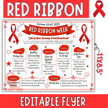 Preview of Red Ribbon Week Flyer, Calendar - Editable PowerPoint, Google Slide