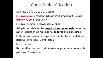 Preview of Rédiger un résumé de texte - Présentation