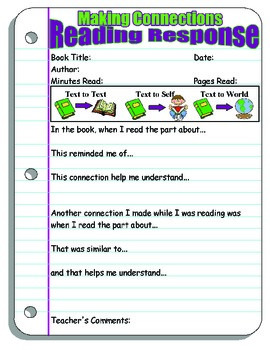 Reding Response Making Connections by Sweet Chic Reading Boutique