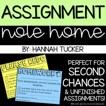 Preview of Assignment Notes Home: Second Chance Redo and Homework Slips
