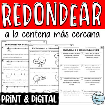 Preview of Redondear a la centena mas cercana - Rounding to the Nearest Hundred in Spanish
