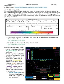Preview of Redshift Simulator Activity Sheet (Virtual)