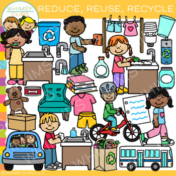 Preview of Reduce, Reuse, Recycle Clip Art {Whimsy Clips Earth Day Clip Art}