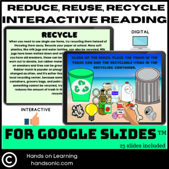Preview of Reduce, Reuse, Recycle Interactive Reading for Google Slides