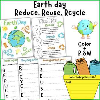 Reduce Reuse Recycle Study posters, craftivity, acrostic poems,Earth day