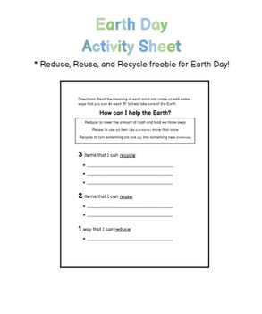Preview of Reduce, Reuse, and Recycle Sheet - Earth Day