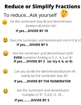 Preview of Reduce/Simplify Fraction Review Sheet