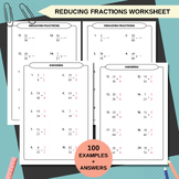 Reducing Fractions 100 Examples + Answers 20 PDF A4
