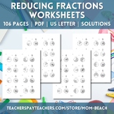 Reducing Fractions 100 Worksheets Bundle | 2nd - 6th | Mat