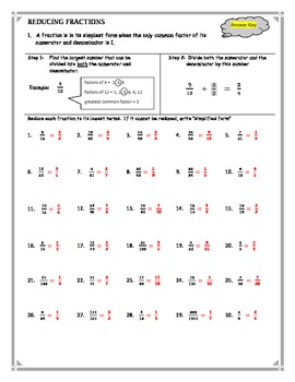 Reducing Fractions Basic Worksheet by Kathy Hall | TpT
