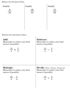 Preview of Warm-up: Reducing Fractions & Operations - 3 Sample Pages