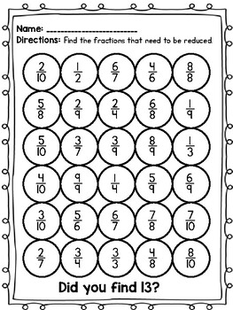 Reducing Fractions Practice Pages by Kate Dunlap | TPT