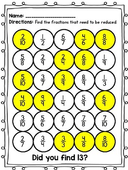 Reducing Fractions Practice Pages by Kate Dunlap | TPT