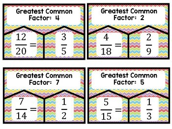 Reducing Fractions with Greatest Common Factors Math Center & worksheet