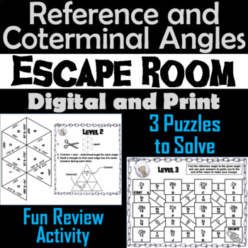 Preview of Reference Angles and Coterminal Angles Activity: Algebra Escape Room Math Game