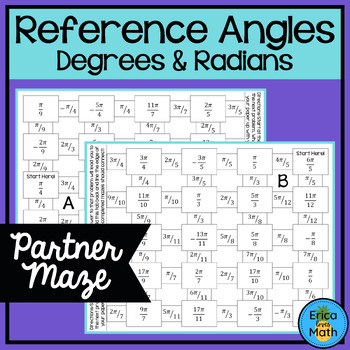 Preview of Reference Angles in Degrees & Radians Partner Maze Activity (Worksheets)