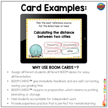 Reference Materials Distance Learning Boom Cards Task Cards Reference Sources