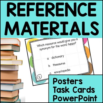 Preview of Reference Materials Posters Task Cards PowerPoint Lesson