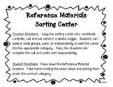 Reference Materials Sorting Center and Practice Worksheet