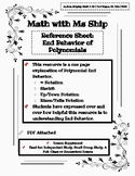 Reference Sheet: End Behavior of Polynomial Functions