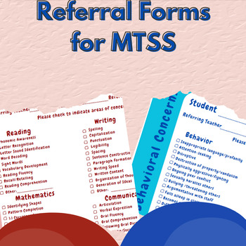 Preview of Referral Forms for MTSS- Academic and Behavioral Referrals
