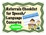 List of Student Referrals & Checklist for Speech-Language 