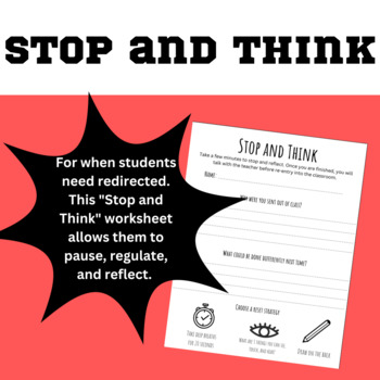 Preview of Reflect and Regulate "Stop and Think" Form