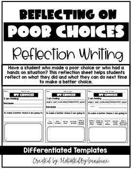 Preview of Was It A Good Choice? Reflecting on Poor Choices Reflection Writing