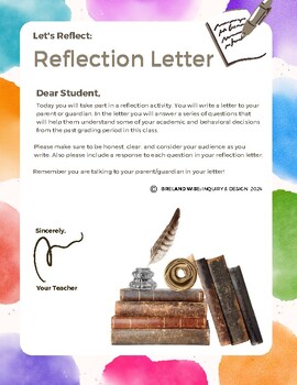 Preview of Student End of Term Reflection Letter: English