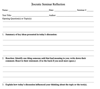 Preview of Reflection - Student (Socratic Seminar)