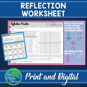 Preview of Transformation - Reflection Worksheets - Print and Digital - Google Slides