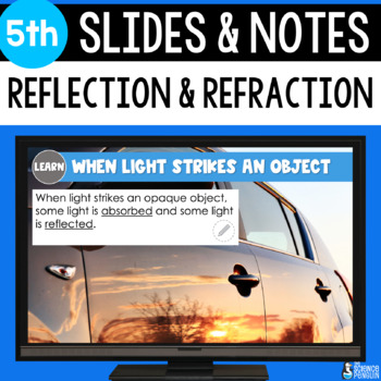 Preview of Reflection and Refraction of Light Slides & Notes Worksheet | 5th Grade