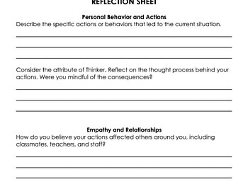 Preview of Reflective Behavior Management - IB Learner Profile Reflection Sheet