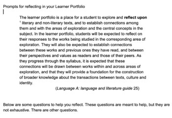 Preview of Reflective Learner Portfolio Prompts for Any Time of the Year