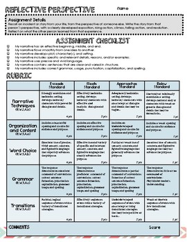 Preview of Reflective Perspective Essay (Personal Narrative) Standards Based Grading Rubric
