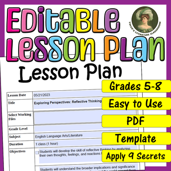 Preview of Reflective Thinking : Editable Lesson Plan for Middle School