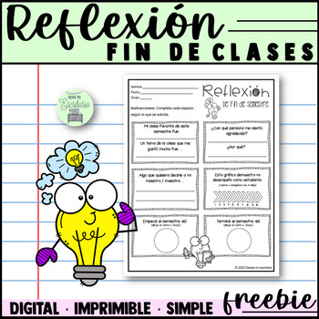 Preview of Reflexión | Fin de semestre | Fin de curso | End of year | Free self-reflection
