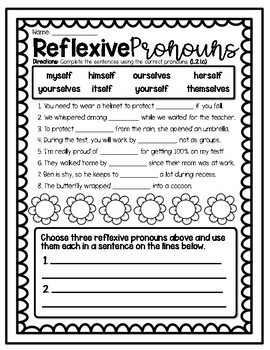 reflexive pronouns worksheets teaching resources tpt