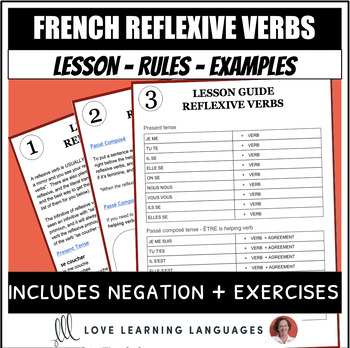 Preview of French Reflexive Verbs Lesson, Notes, Exercises - Present and Passé Composé