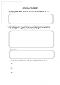 Preview of Reforging a Nation; Introduction to Reconstruction (worksheet, class discussion)