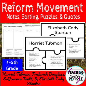 Preview of Reform Movement People | Tubman Douglass Truth & Stanton Notes