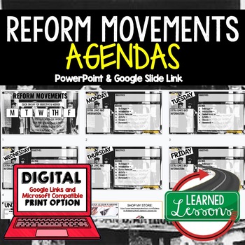 Preview of Reform Movements Agenda PowerPoint & Google Slides, American History Agenda