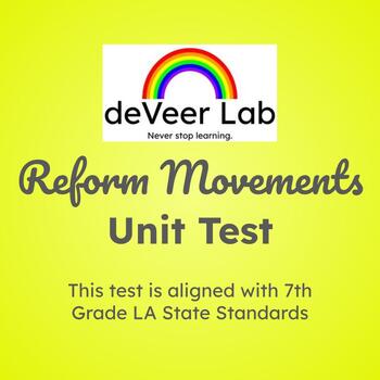 Preview of Reform Movements Unit Test & Answer Key