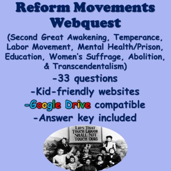 Preview of Reform Movements Webquest