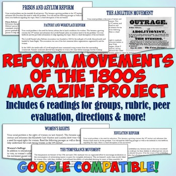 Preview of American Reform Movements of the 1800's Magazine Project