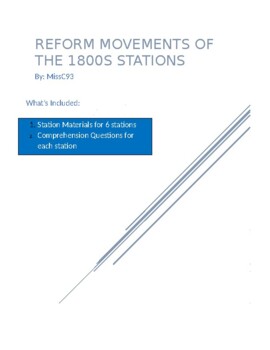Preview of Reform Movements of the 1800s Stations Activity