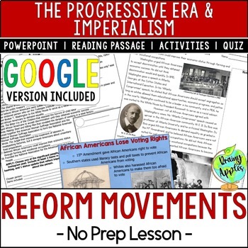 Preview of Progressive Era Reform Movements Lesson - NAACP - Suffrage - Reading Activity